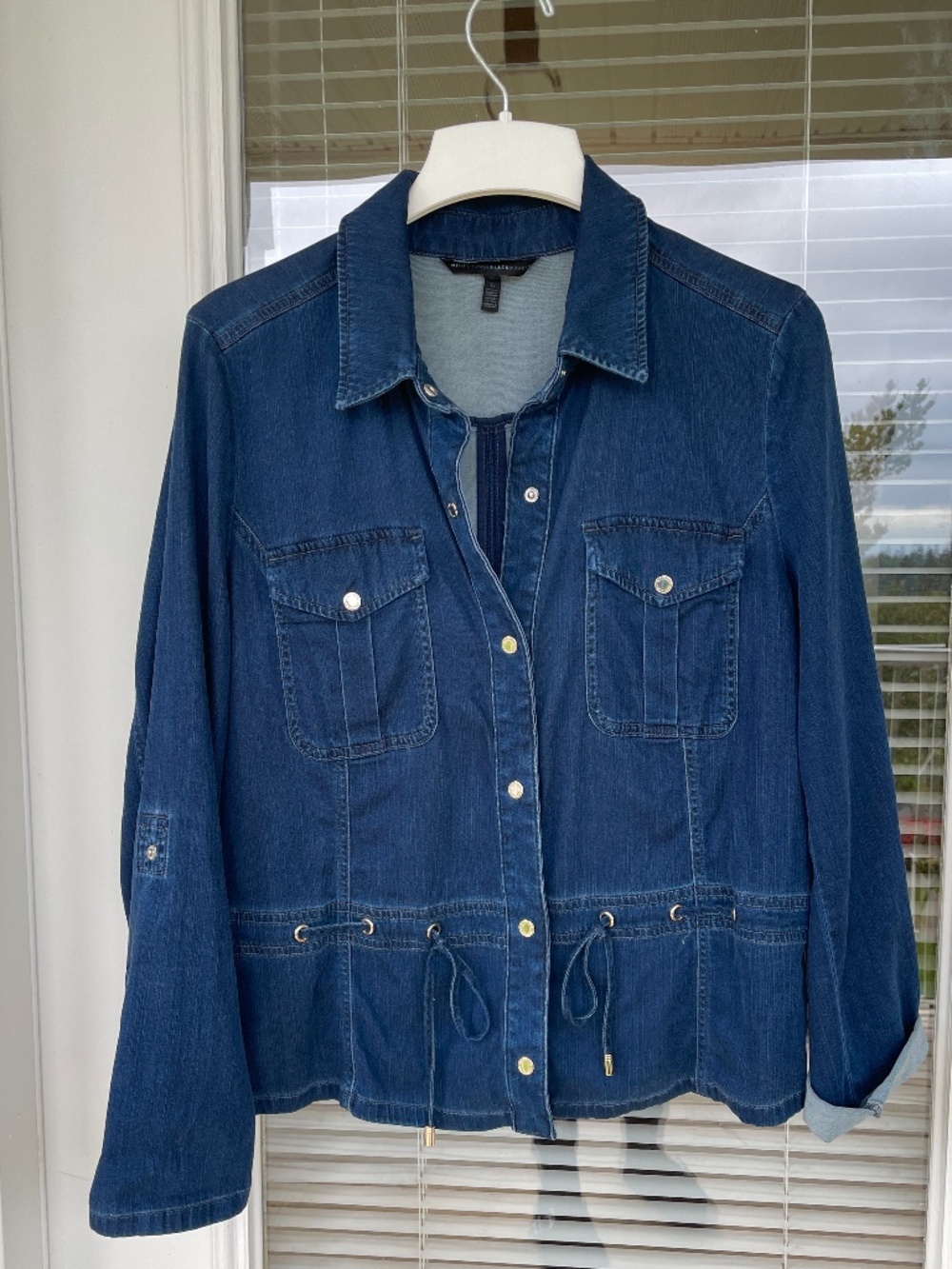 Womens Large White House Black Market WHBM Fit Flare Denim Shacket Jacket Jean